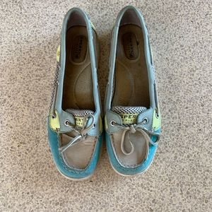 SPERRY Green Yellow Blue Teal Turquoise Cream Cute Shoes Size 7.5 M Topsider